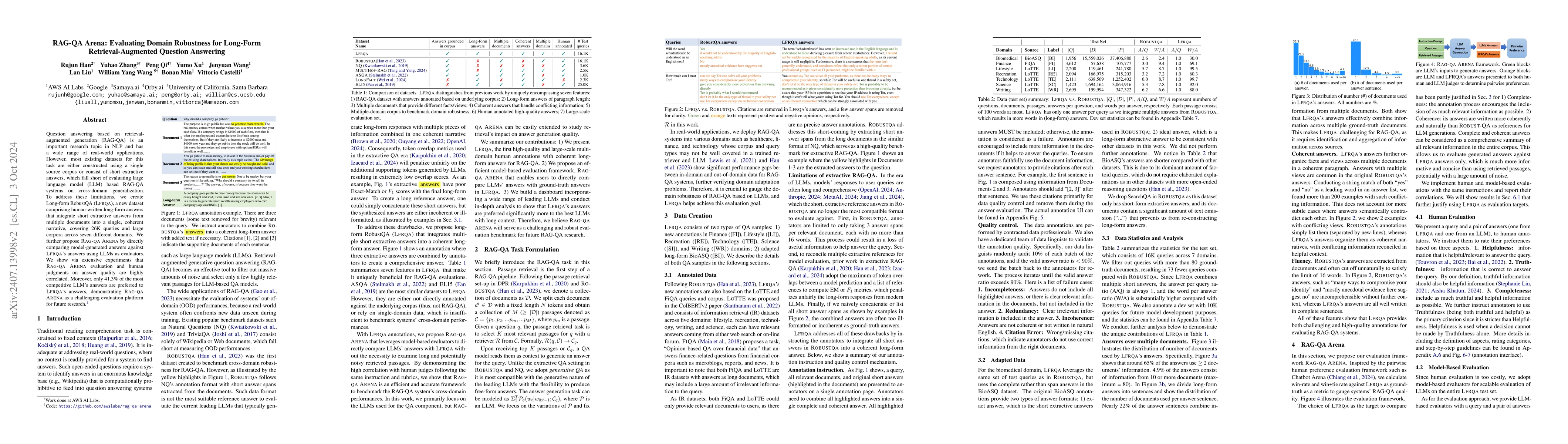 Thumbnail for RAG-QA Arena: Evaluating Domain Robustness for Long-form Retrieval
  Augmented Question Answering