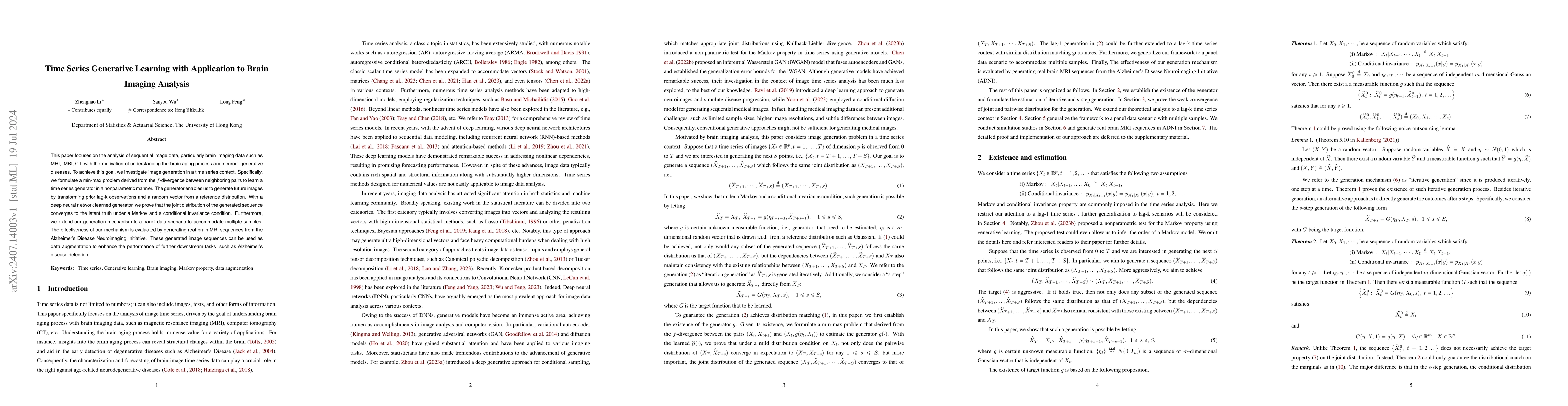 Thumbnail for Time Series Generative Learning with Application to Brain Imaging
  Analysis