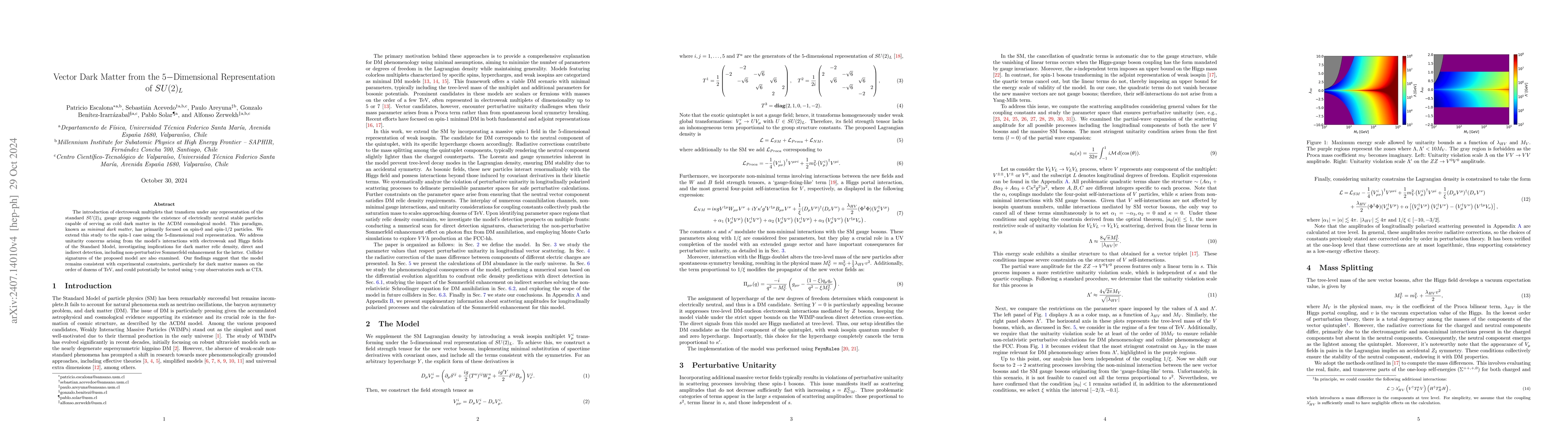 Thumbnail for Vector Dark Matter from the 5-Dimensional Representation of $SU(2)_{L}$