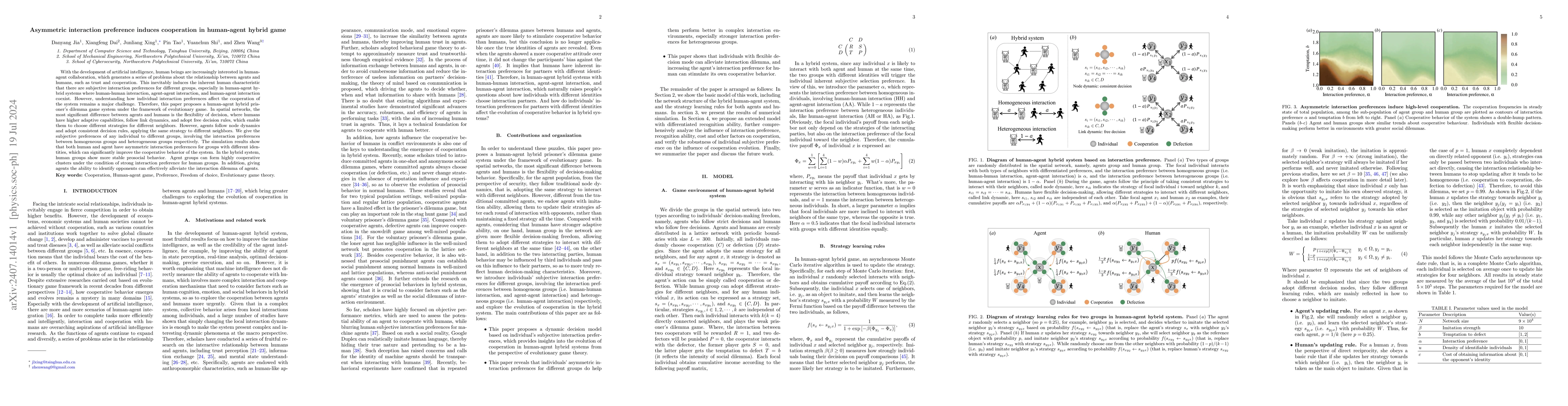 Thumbnail for Asymmetric interaction preference induces cooperation in human-agent
  hybrid game