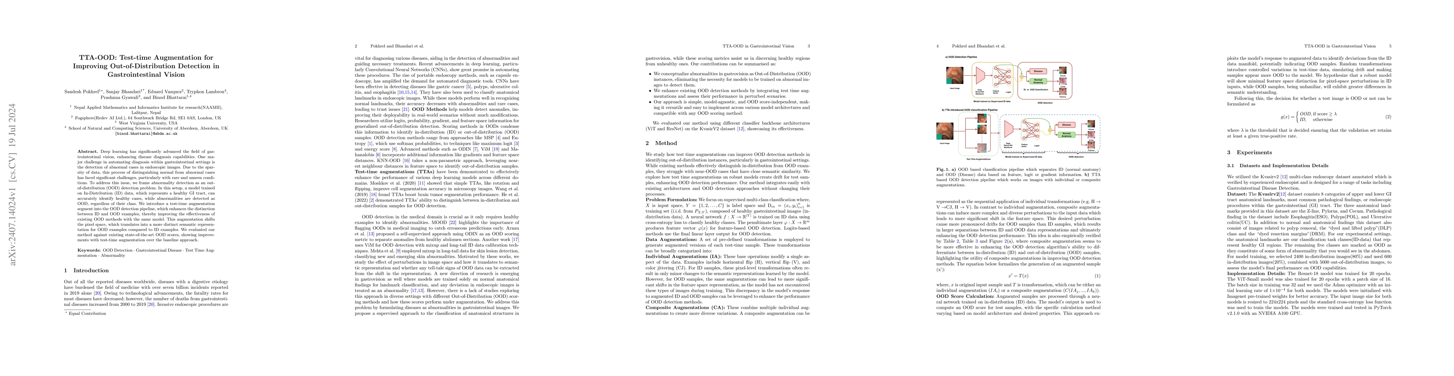 Thumbnail for TTA-OOD: Test-time Augmentation for Improving Out-of-Distribution
  Detection in Gastrointestinal Vision