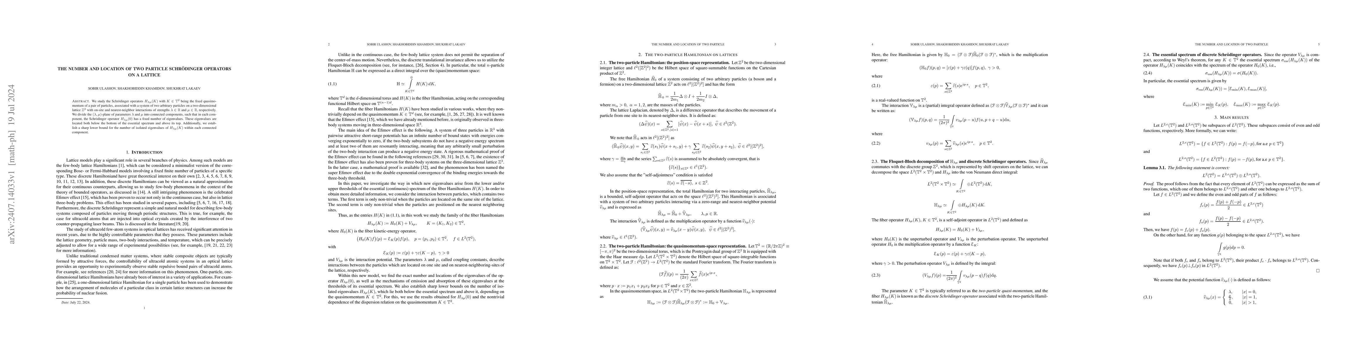Thumbnail for The number and location of two particle Schrödinger operators on a
  lattice