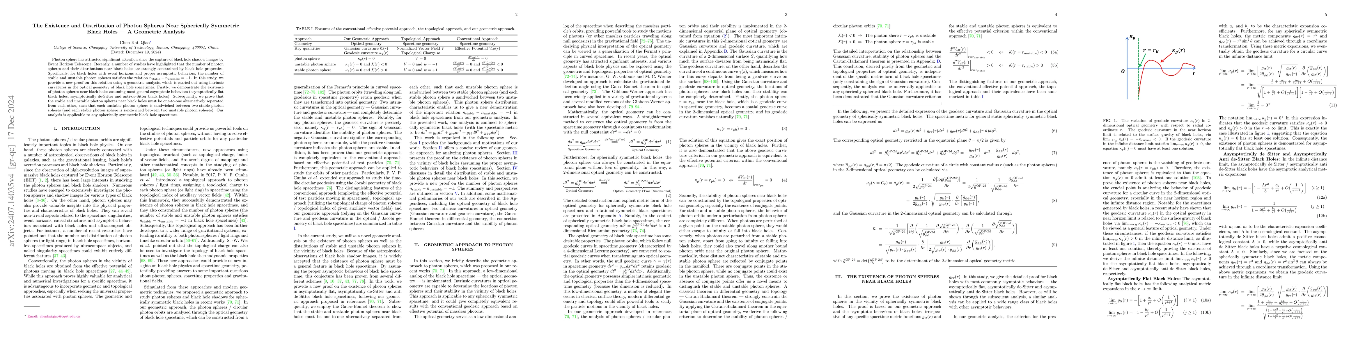 Thumbnail for The Existence and Distribution of Photon Spheres Near Spherically
  Symmetric Black Holes -- A Geometric Analysis