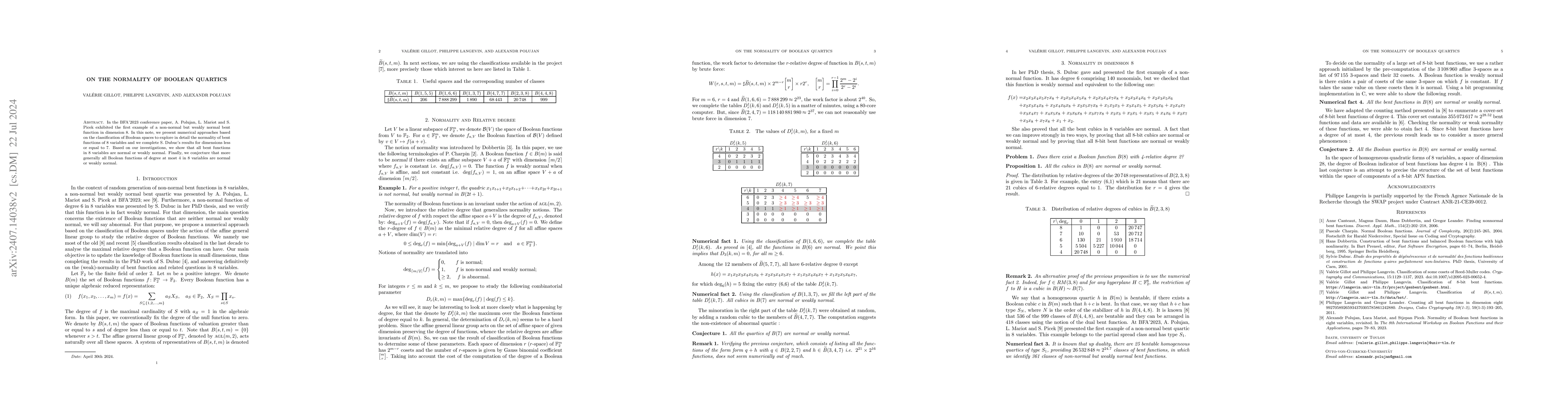 Thumbnail for On the normality of Boolean quartics