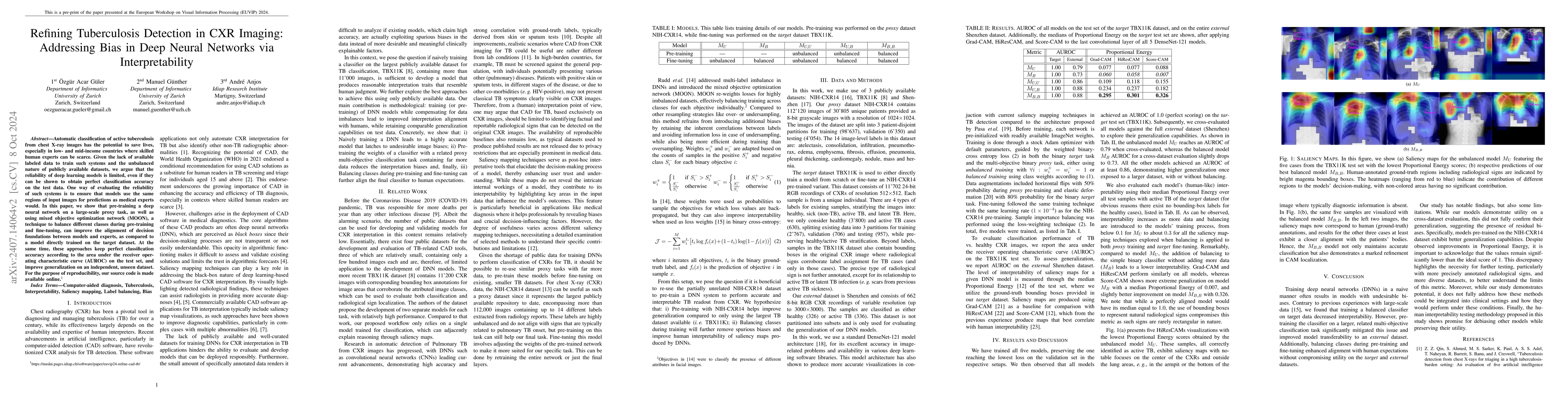 Thumbnail for Refining Tuberculosis Detection in CXR Imaging: Addressing Bias in Deep
  Neural Networks via Interpretability