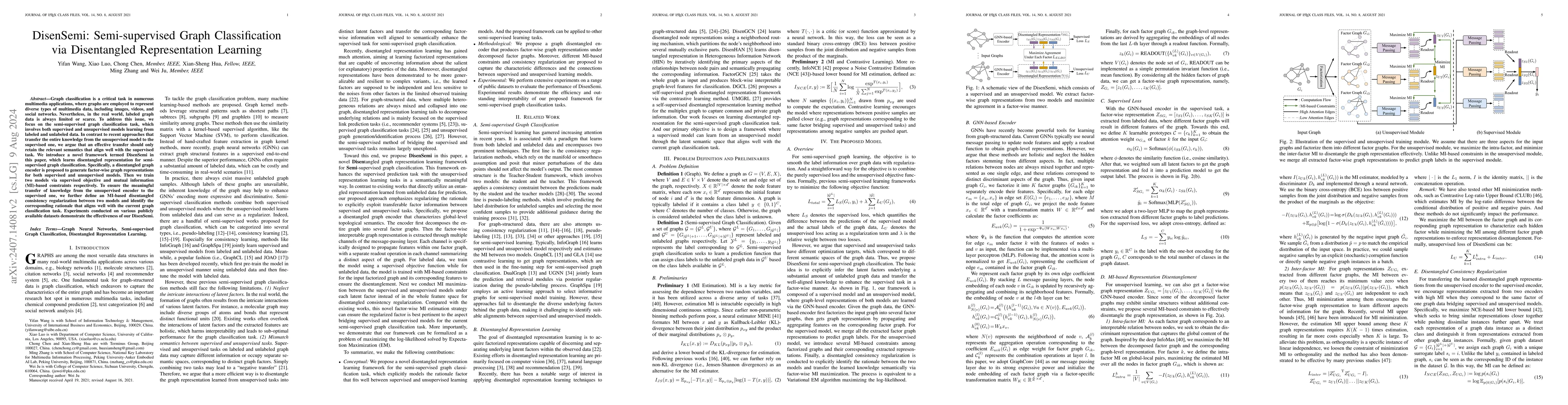 Thumbnail for DisenSemi: Semi-supervised Graph Classification via Disentangled
  Representation Learning