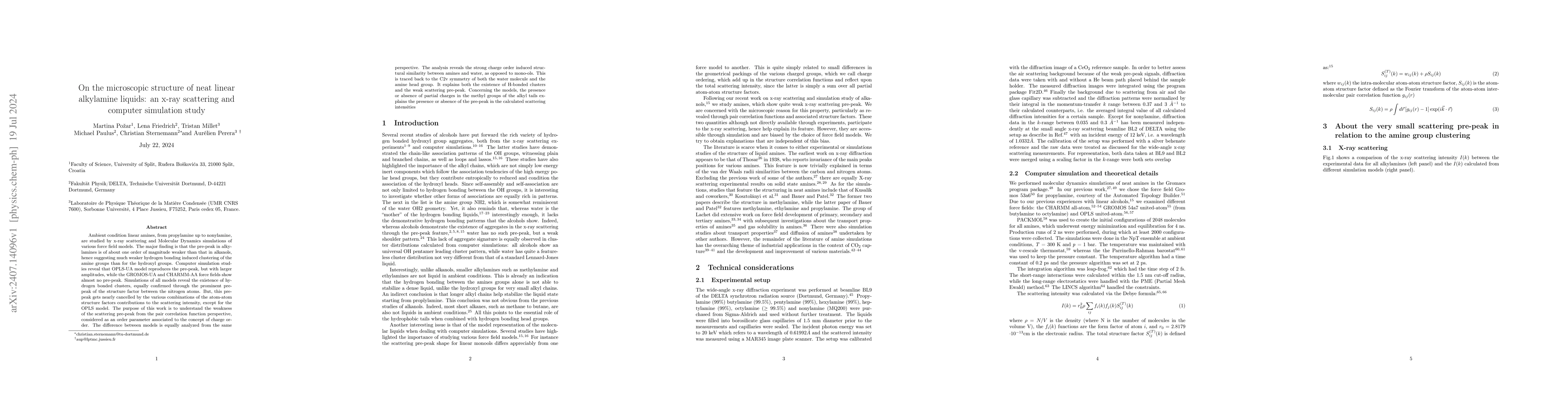 Thumbnail for On the microscopic structure of neat linear alkylamine liquids: an x-ray
  scattering and computer simulation study