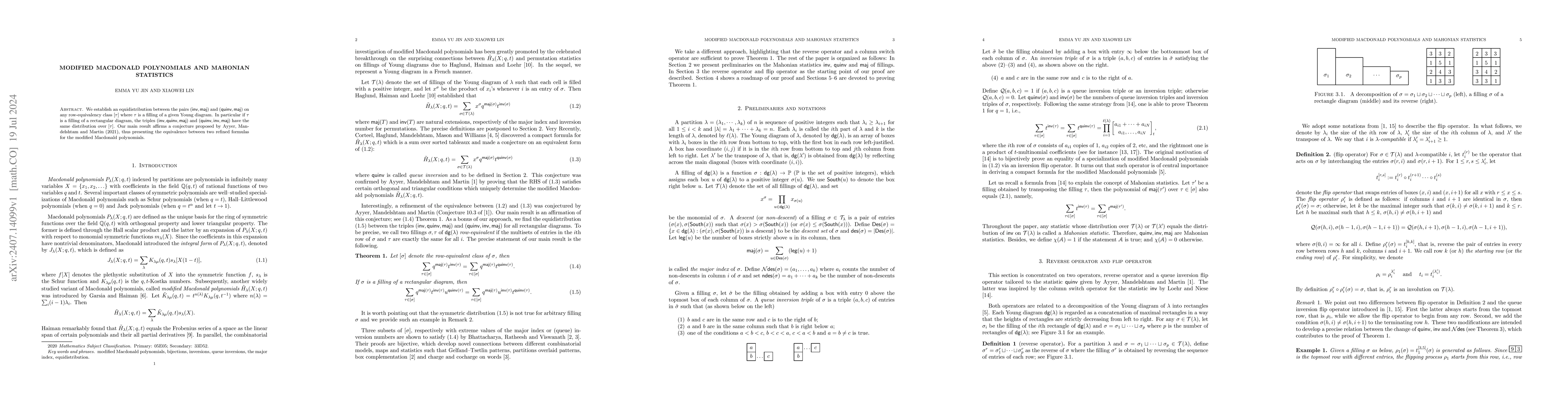 Thumbnail for Modified Macdonald polynomials and Mahonian statistics