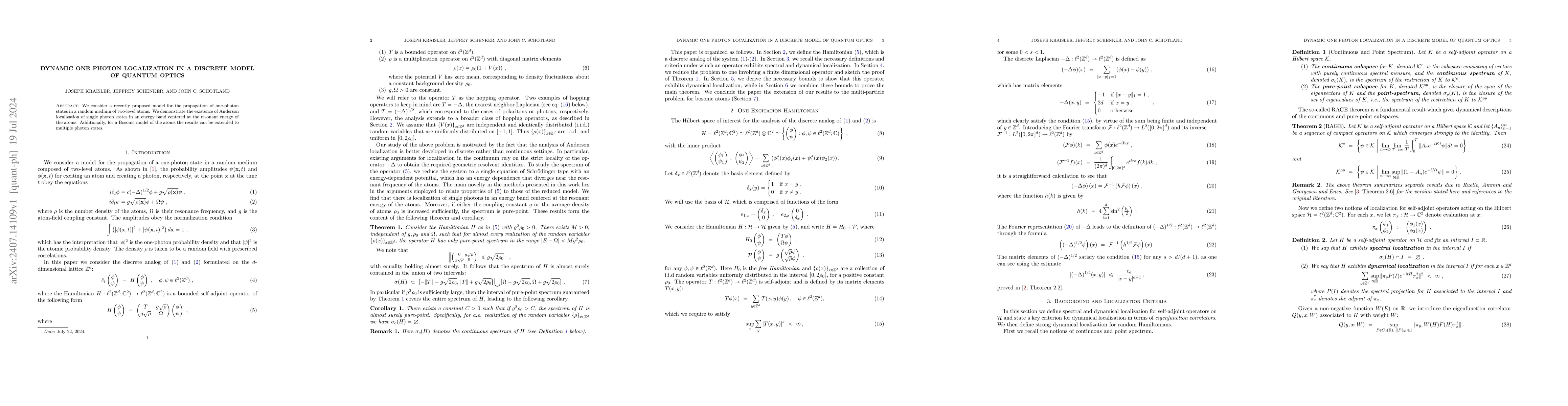 Thumbnail for Dynamic One Photon Localization in a Discrete Model of Quantum Optics