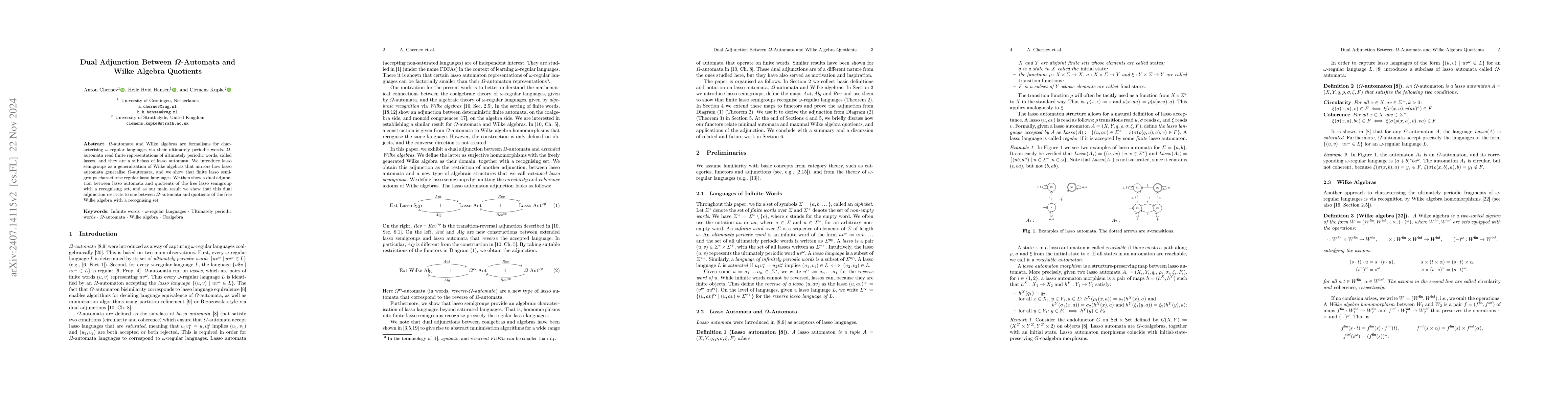Thumbnail for Dual Adjunction Between $Ω$-Automata and Wilke Algebra Quotients
