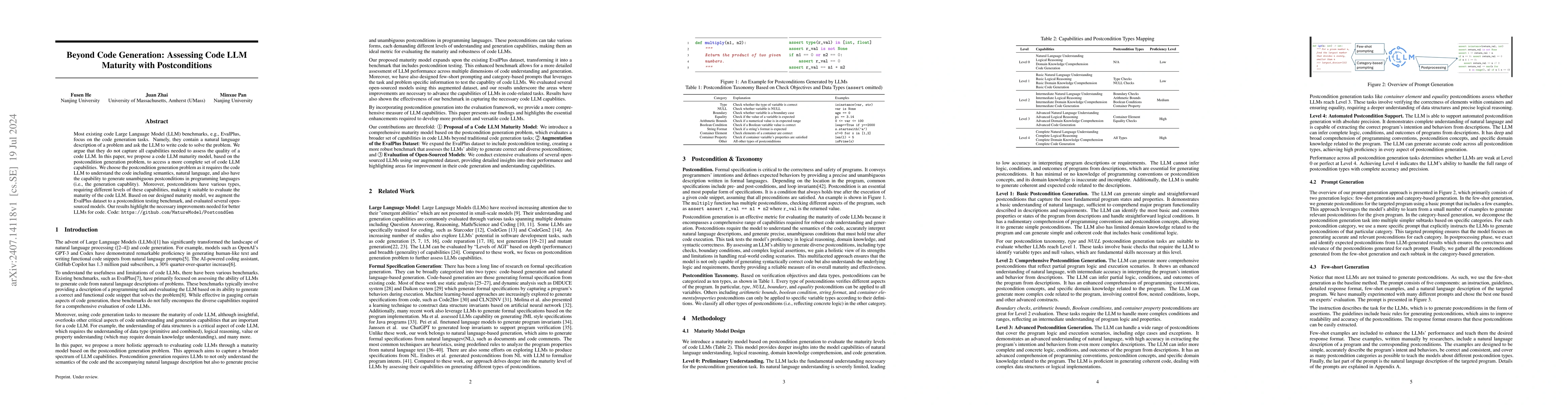 Thumbnail for Beyond Code Generation: Assessing Code LLM Maturity with Postconditions