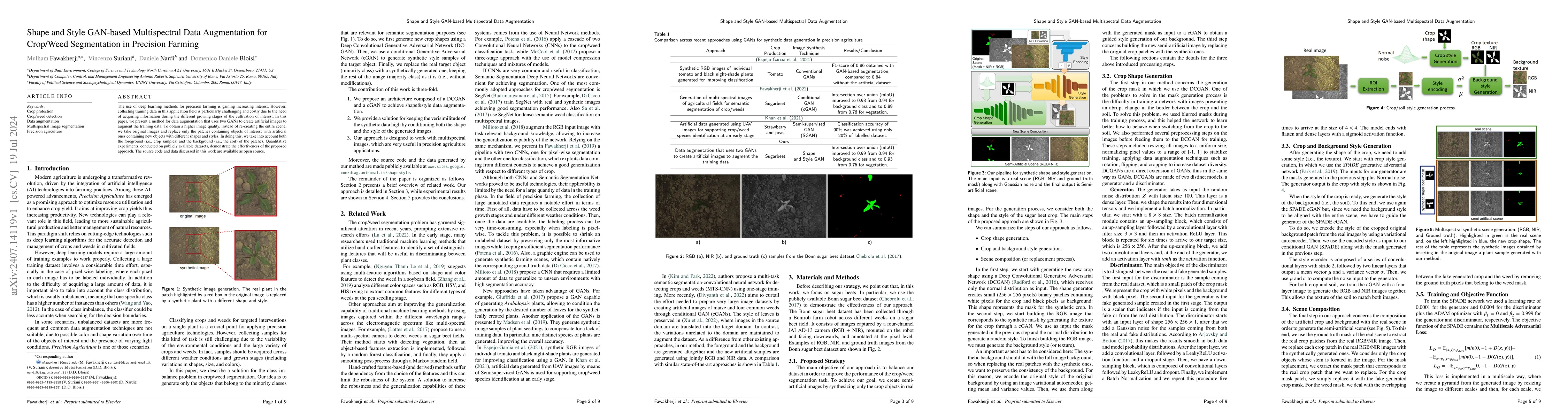 Thumbnail for Shape and Style GAN-based Multispectral Data Augmentation for Crop/Weed
  Segmentation in Precision Farming