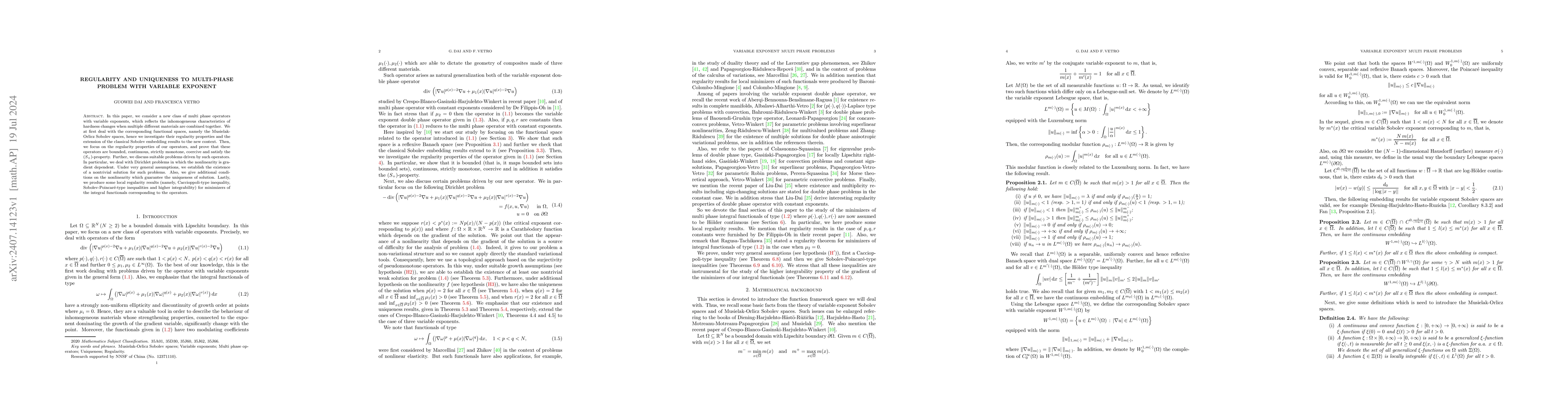 Thumbnail for Regularity and uniqueness to multi-phase problem with variable exponent