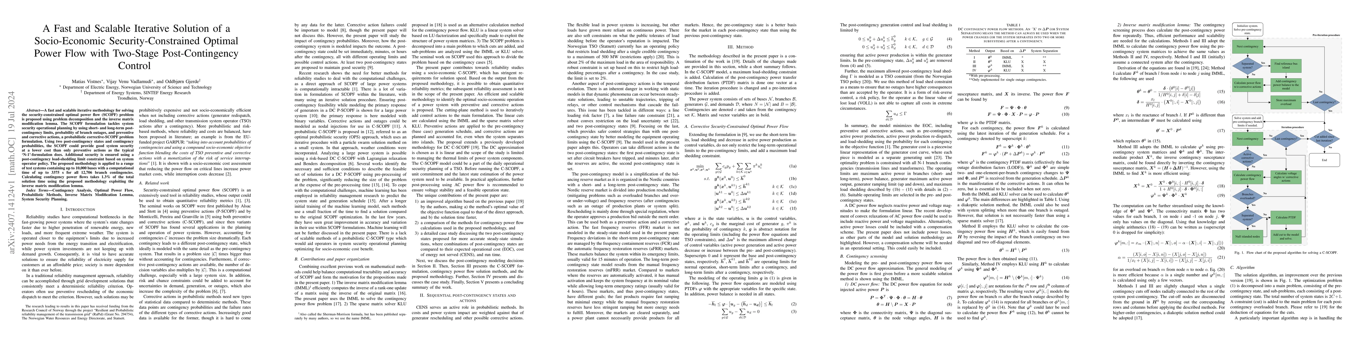 Thumbnail for A Fast and Scalable Iterative Solution of a Socio-Economic
  Security-Constrained Optimal Power Flow with Two-Stage Post-Contingency
  Control