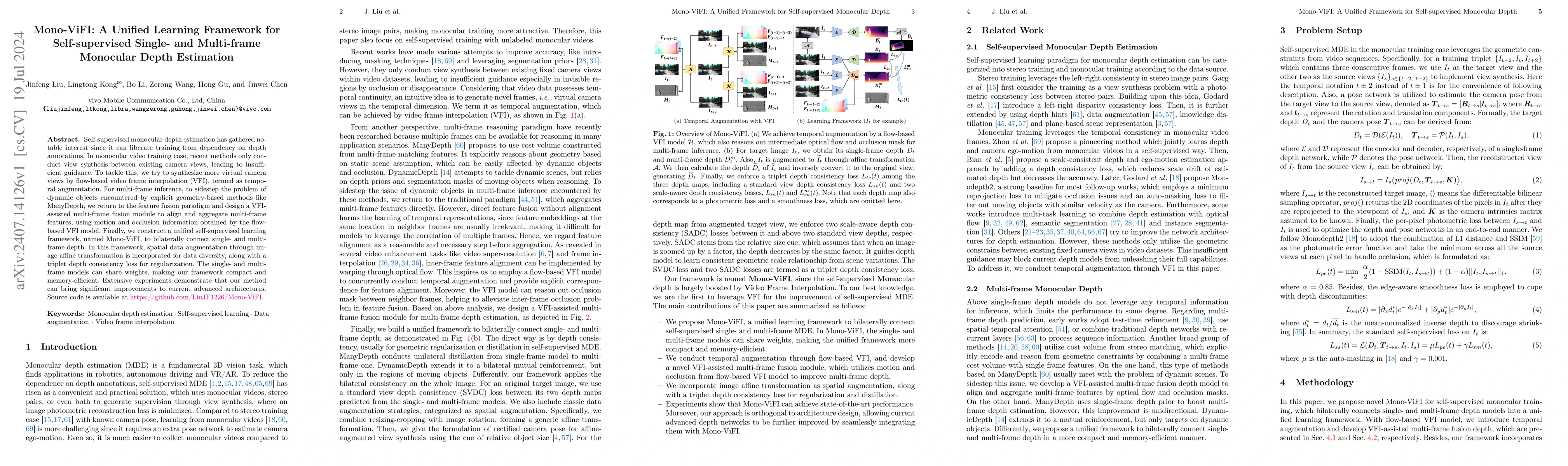Thumbnail for Mono-ViFI: A Unified Learning Framework for Self-supervised Single- and
  Multi-frame Monocular Depth Estimation