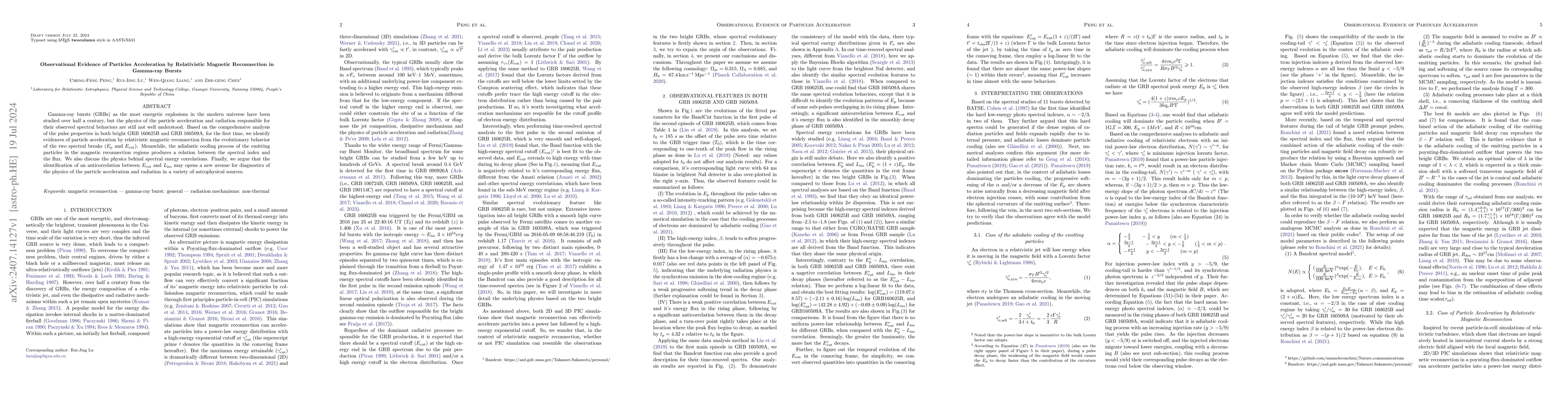 Thumbnail for Observational Evidence of Particles Acceleration by Relativistic
  Magnetic Reconnection in Gamma-ray Bursts