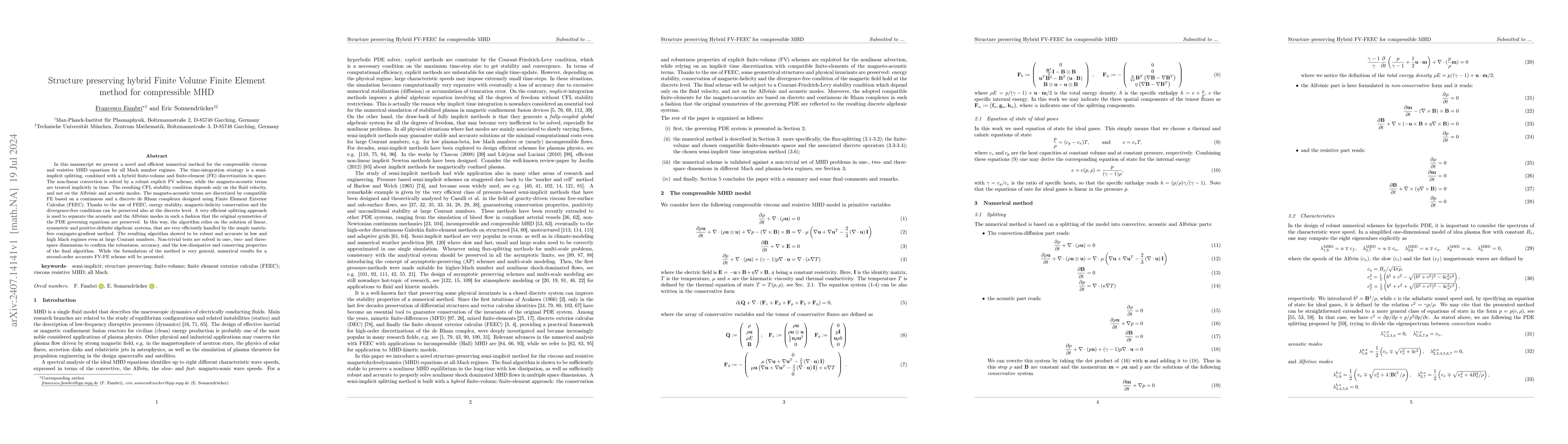 Thumbnail for Structure preserving hybrid Finite Volume Finite Element method for
  compressible MHD