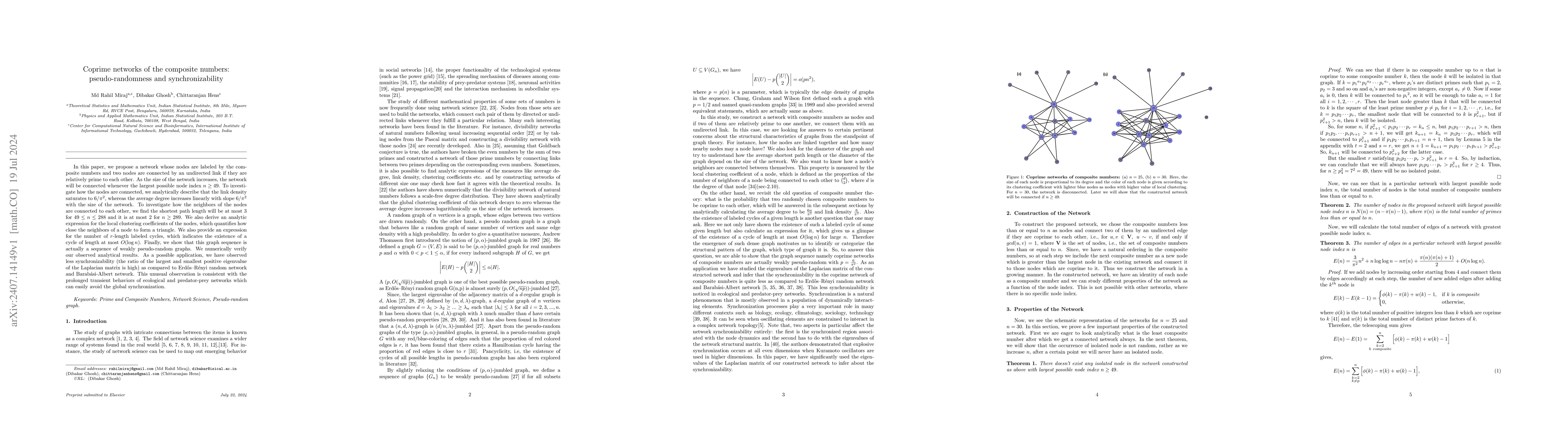 Thumbnail for Coprime networks of the composite numbers: pseudo-randomness and
  synchronizability