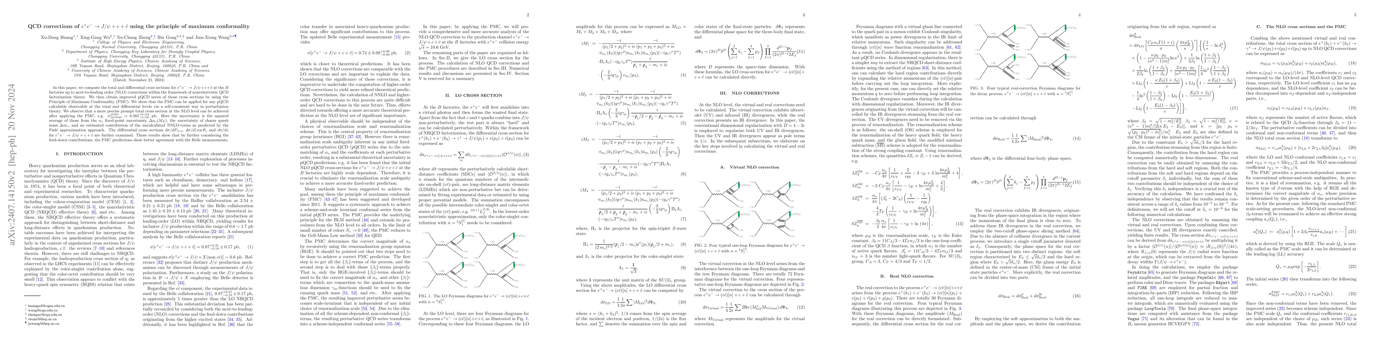 Thumbnail for QCD corrections of $e^+e^- \to J/ψ+c+\bar{c}$ using the principle of
  maximum conformality