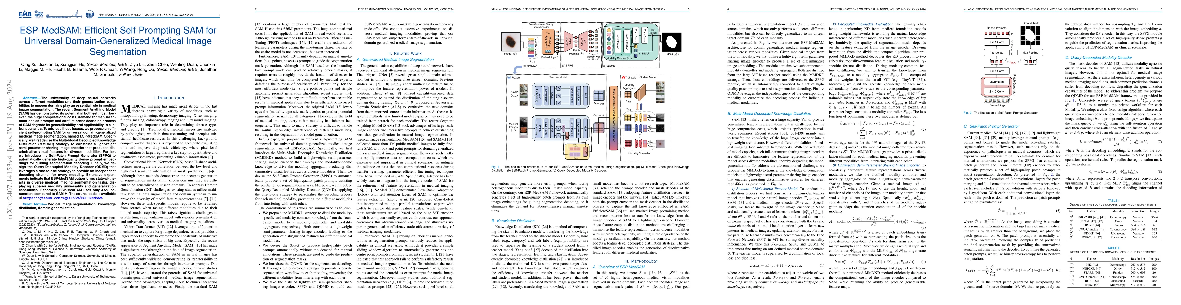 Thumbnail for ESP-MedSAM: Efficient Self-Prompting SAM for Universal
  Domain-Generalized Medical Image Segmentation