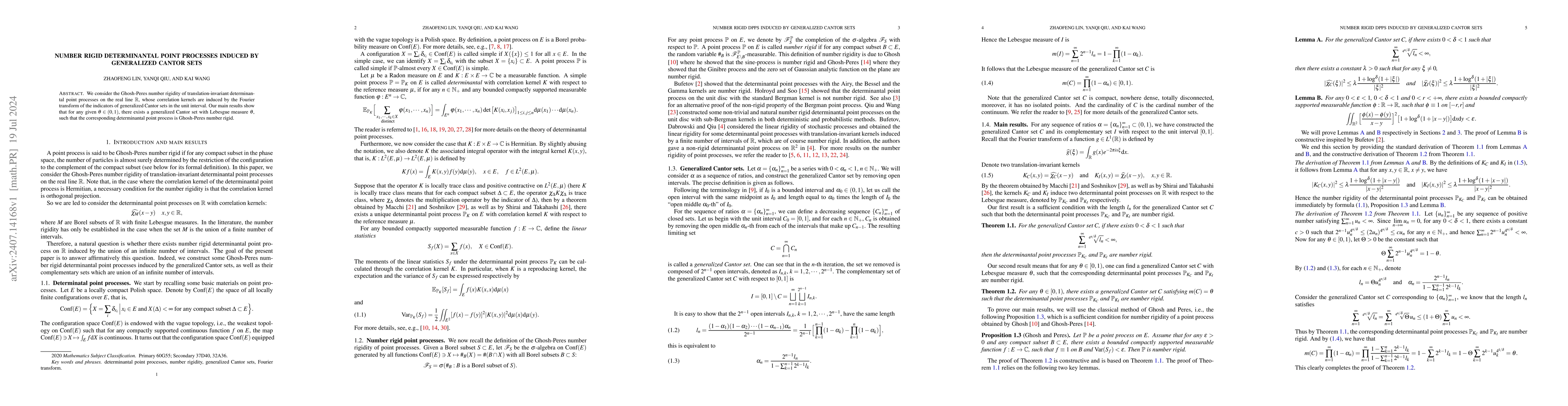 Thumbnail for Number rigid determinantal point processes induced by generalized Cantor
  sets