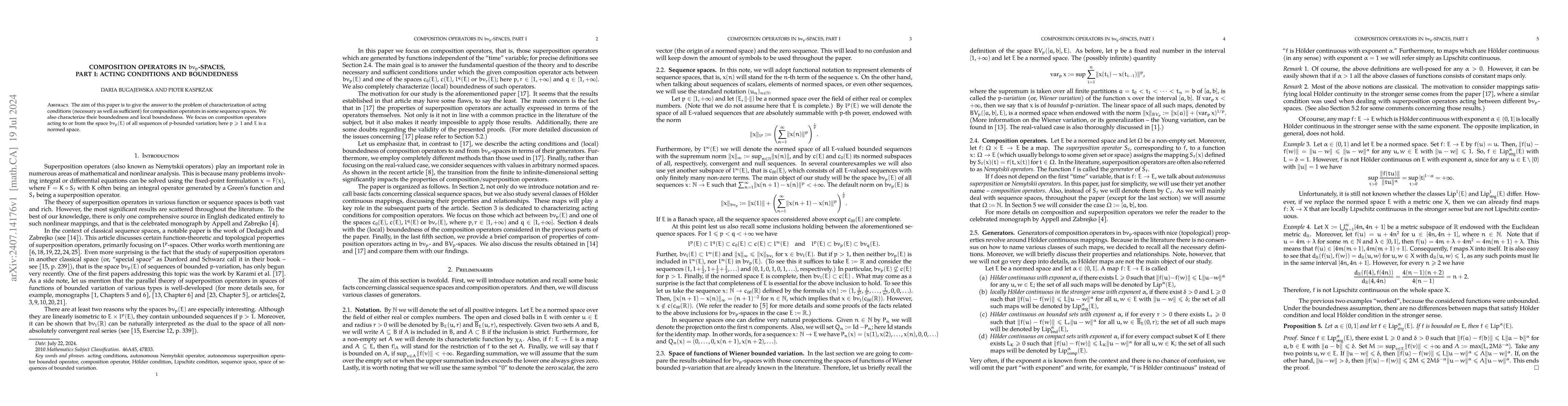 Thumbnail for Composition operators in $bv_p$-spaces, part I: acting conditions and
  boundedness