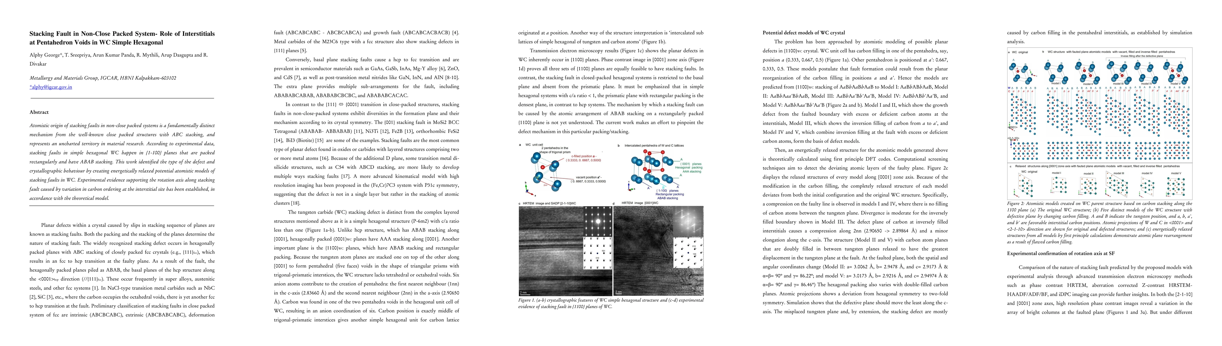 Thumbnail for Stacking Fault in Non-Close Packed System- Role of Interstitials at
  Pentahedron Voids in WC Simple Hexagonal