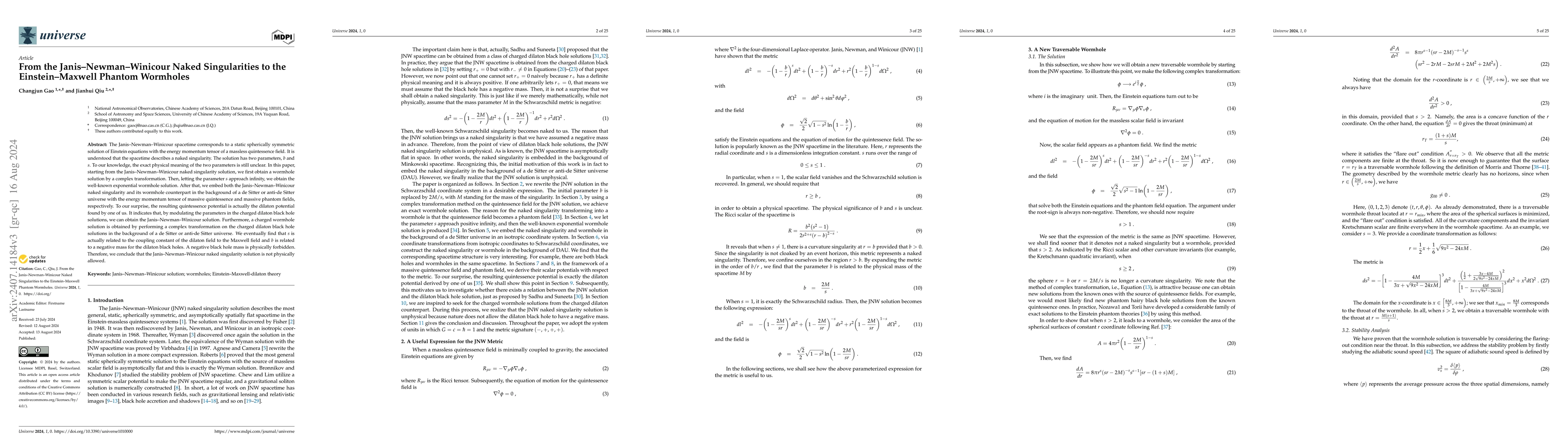 Thumbnail for From the Janis-Newman-Winicour naked singularities to Einstein-Maxwell
  phantom wormholes