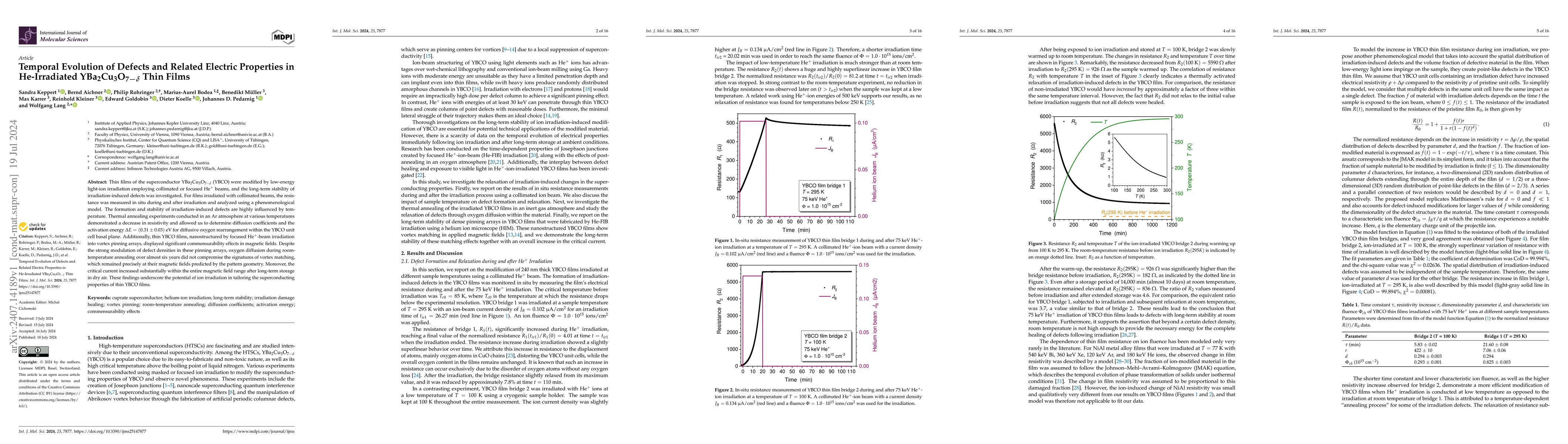 Thumbnail for Temporal Evolution of Defects and Related Electric Properties in
  He-Irradiated YBa$_{2}$Cu$_{3}$O$_{7-δ}$ Thin Films
