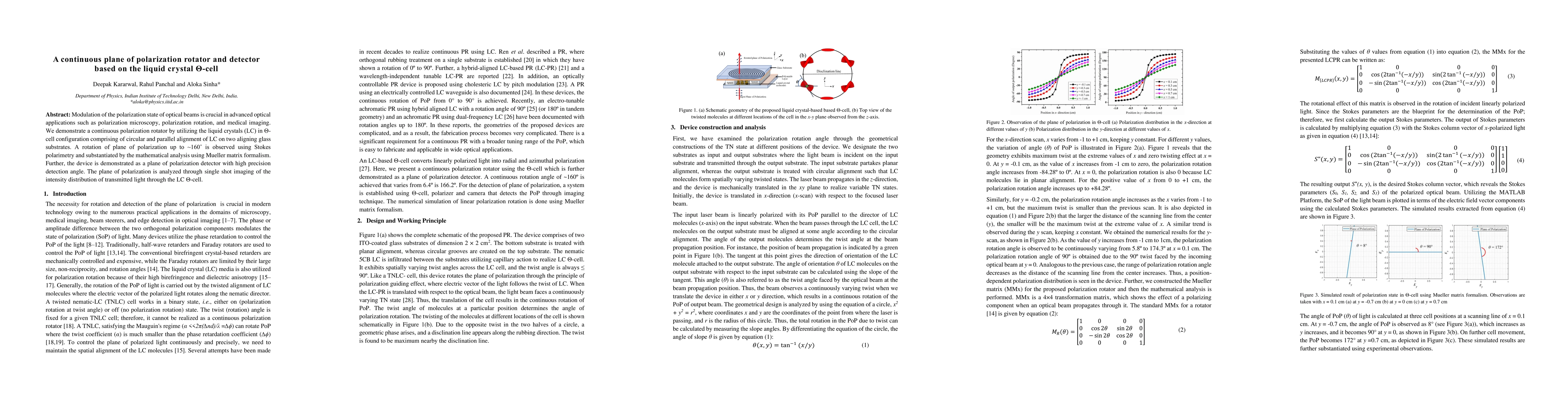 Thumbnail for A continuous plane of polarization rotator and detector based on the
  liquid crystal theta-cell