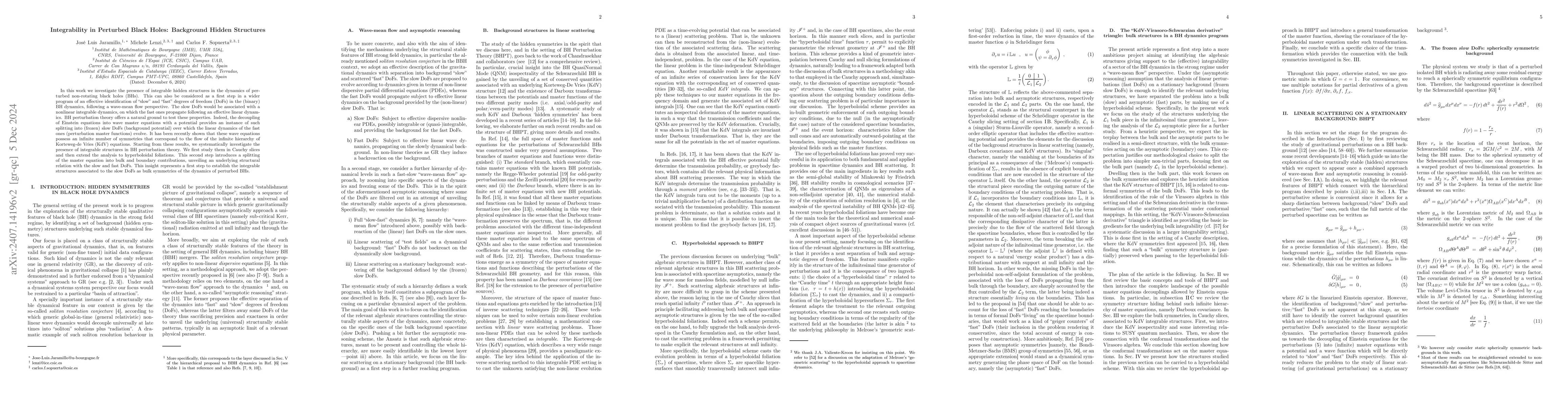 Thumbnail for Integrability in Perturbed Black Holes: Background Hidden Structures