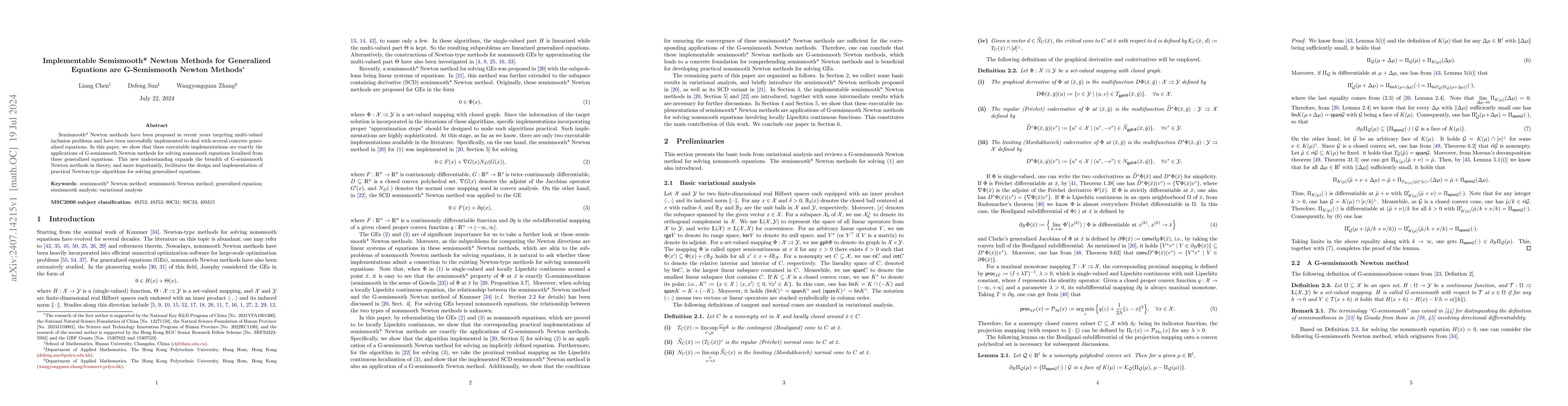 Thumbnail for Implementable Semismooth* Newton Methods for Generalized Equations are
  G-Semismooth Newton Methods