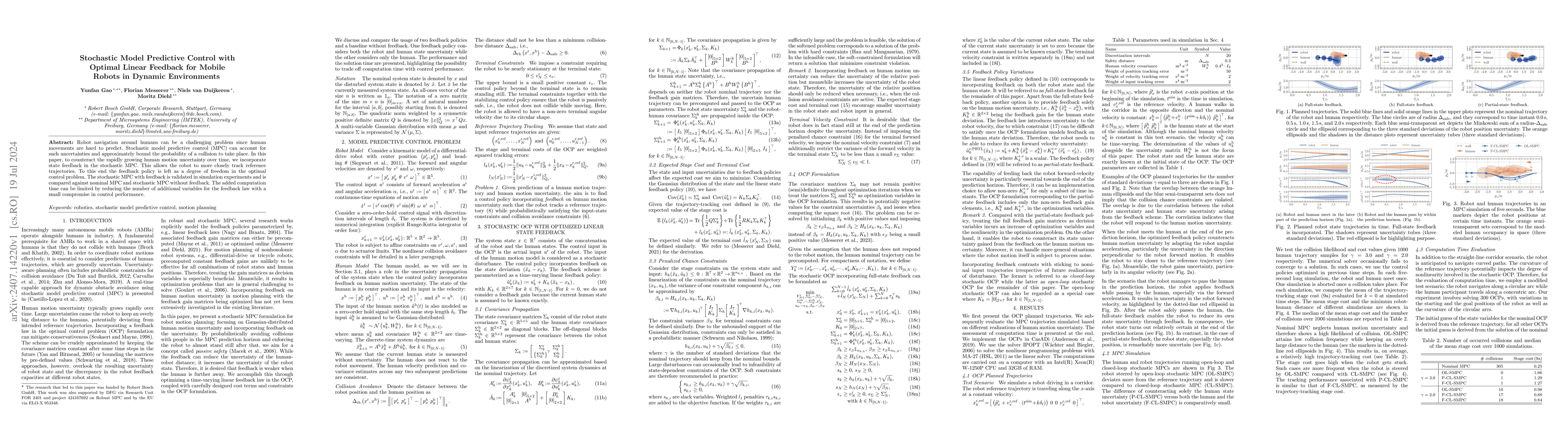 Thumbnail for Stochastic Model Predictive Control with Optimal Linear Feedback for
  Mobile Robots in Dynamic Environments