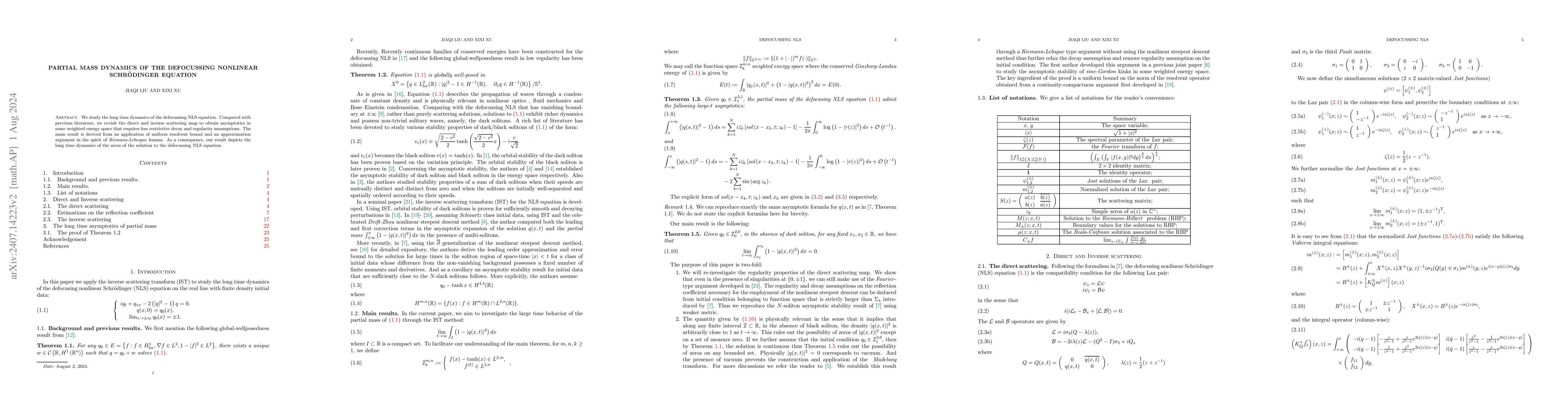 Thumbnail for Partial mass dynamics of the defocussing nonlinear Schrödinger
  equation