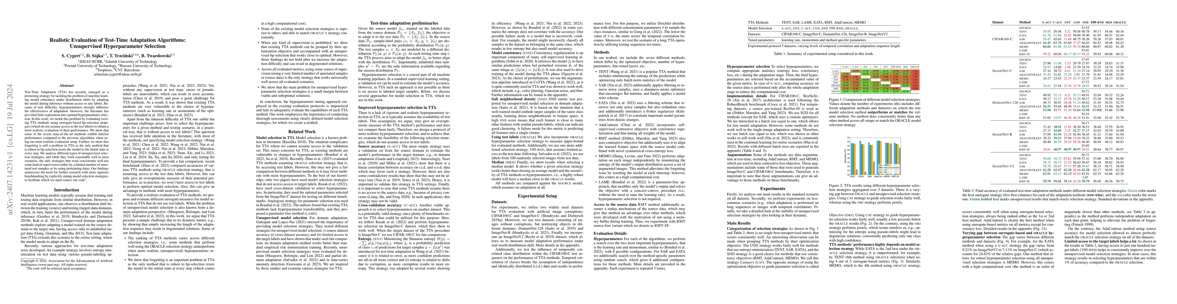 Thumbnail for Realistic Evaluation of Test-Time Adaptation Algorithms: Unsupervised
  Hyperparameter Selection