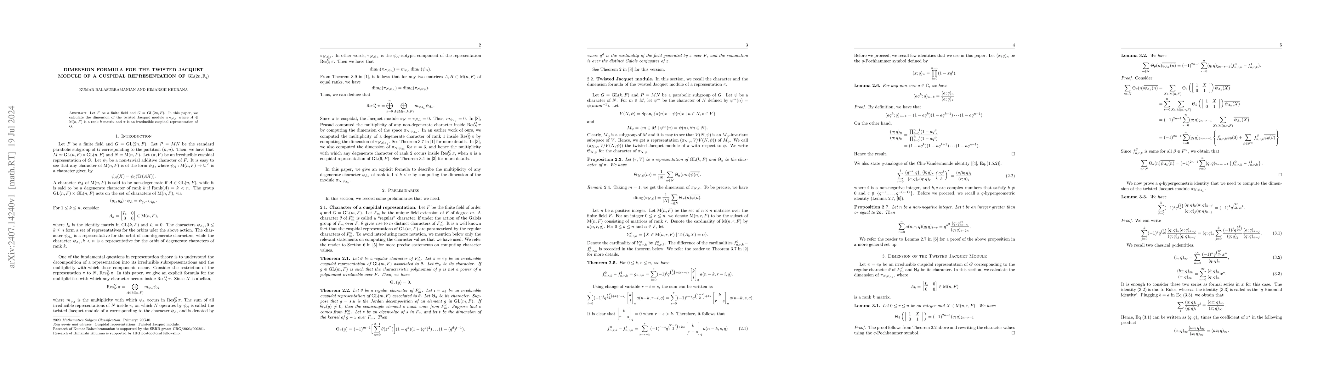 Thumbnail for Dimension formula for the twisted Jacquet module of a cuspidal
  representation of $\GL(2n,\mathbb{F}_q)$