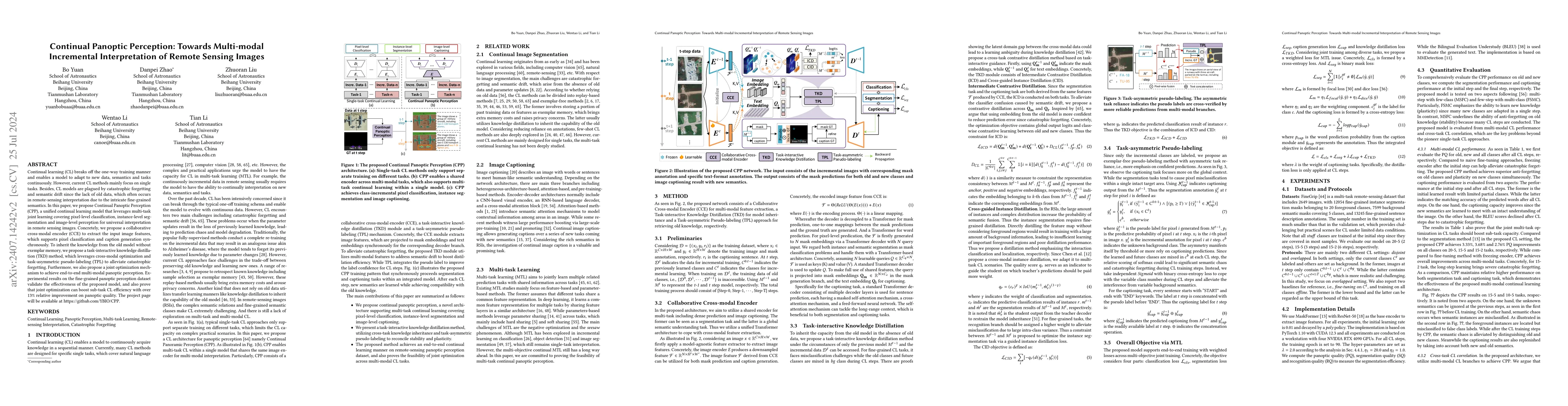 Thumbnail for Continual Panoptic Perception: Towards Multi-modal Incremental
  Interpretation of Remote Sensing Images