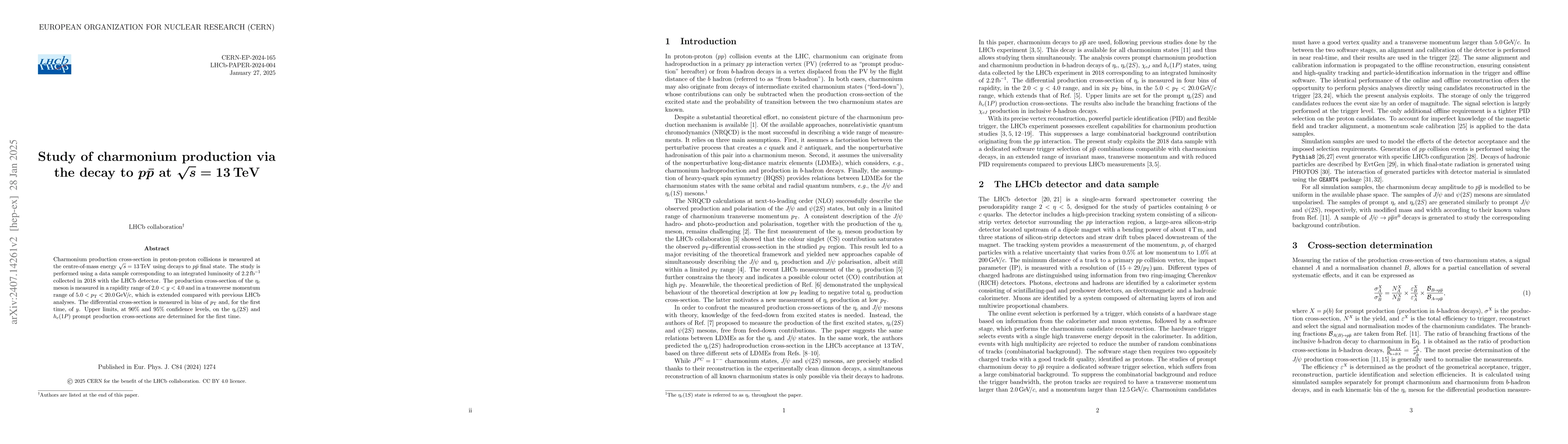 Thumbnail for Study of charmonium production via the decay to $p\bar{p}$ at $\sqrt{s}
  = 13 TeV$