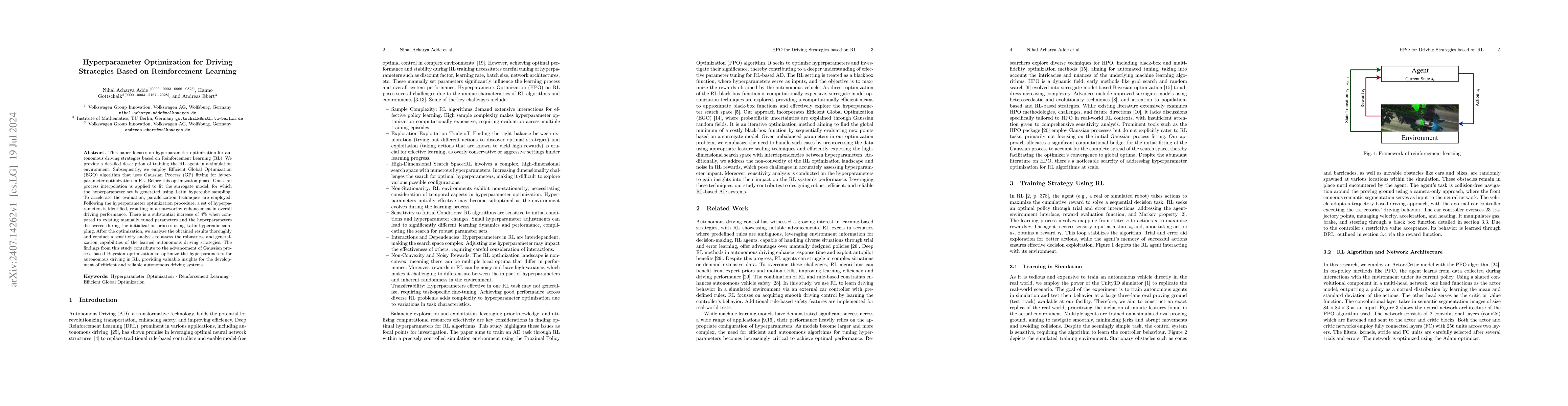 Thumbnail for Hyperparameter Optimization for Driving Strategies Based on
  Reinforcement Learning