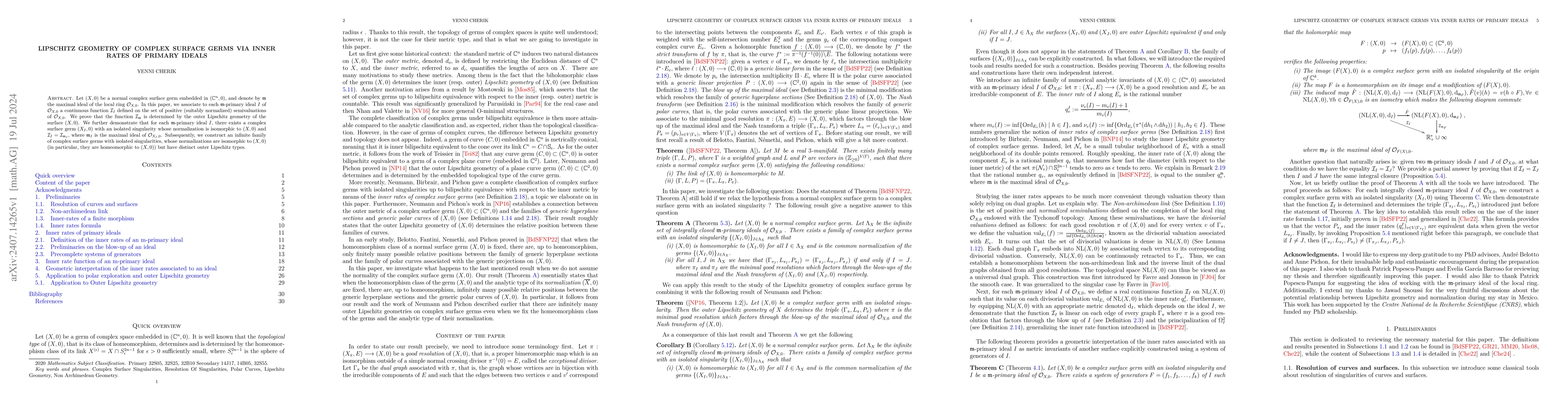 Thumbnail for Lipschitz geometry of complex surface germs via inner rates of primary
  ideals