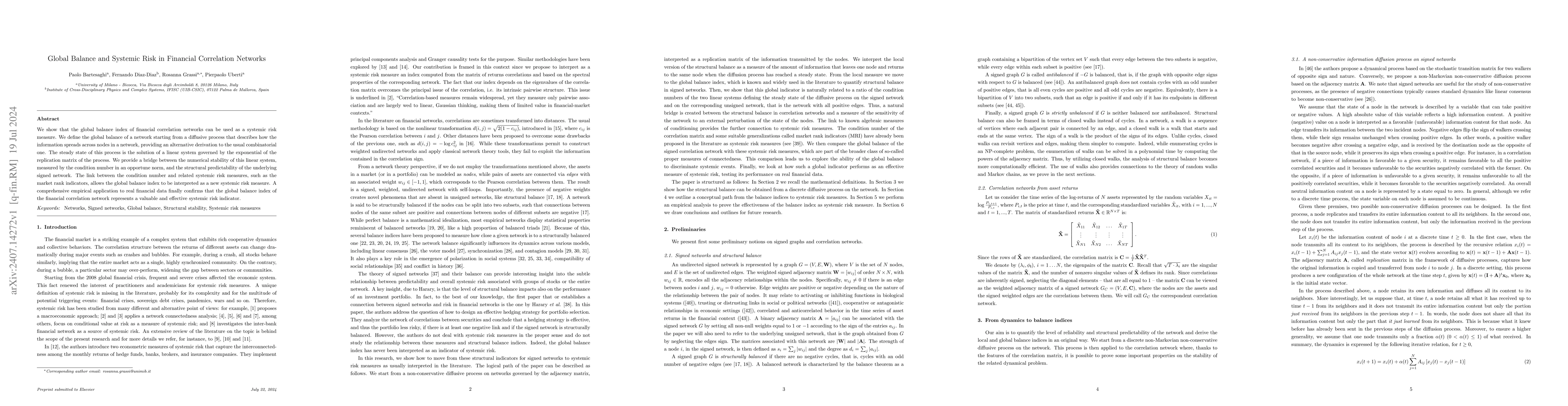 Thumbnail for Global Balance and Systemic Risk in Financial Correlation Networks