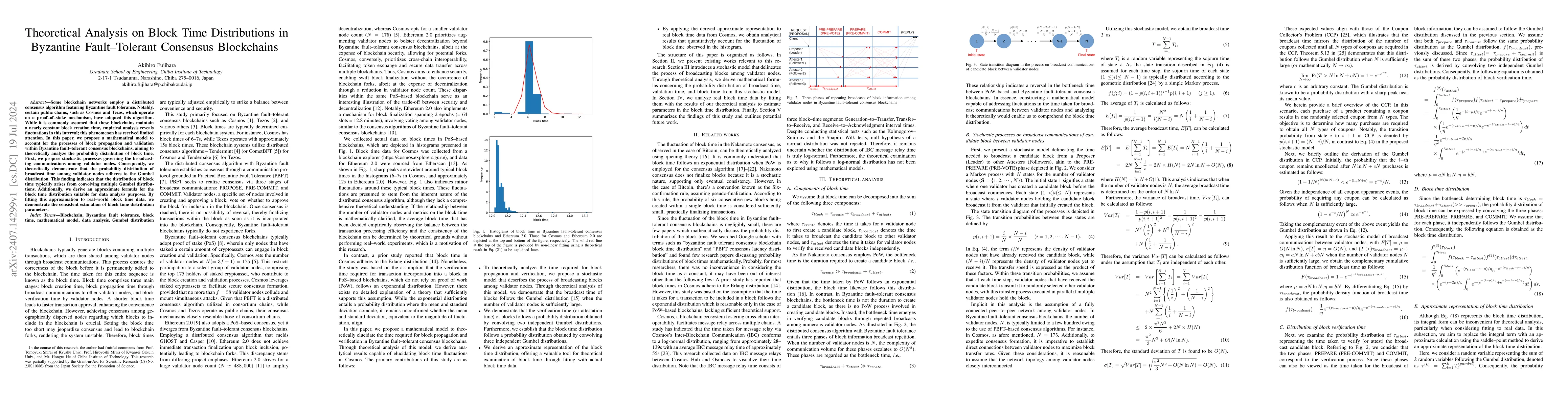 Thumbnail for Theoretical Analysis on Block Time Distributions in Byzantine
  Fault-Tolerant Consensus Blockchains