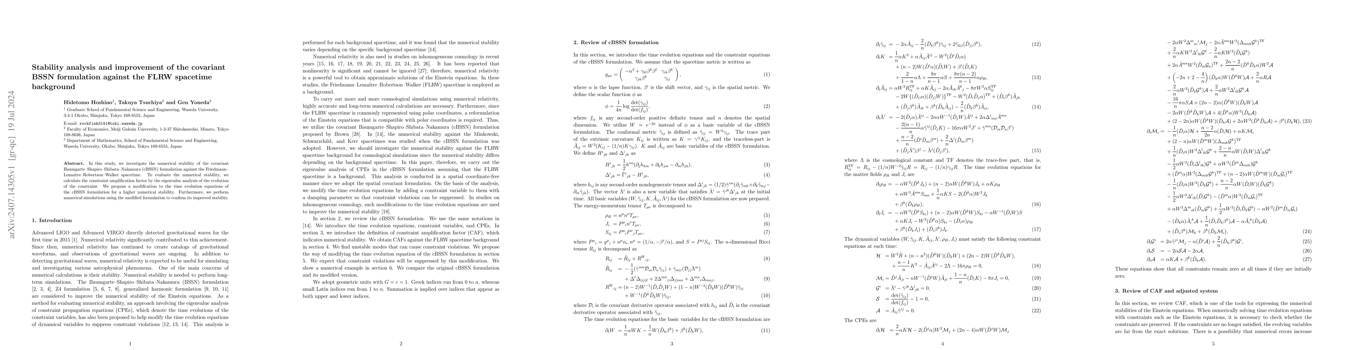 Thumbnail for Stability analysis and improvement of the covariant BSSN formulation
  against the FLRW spacetime background