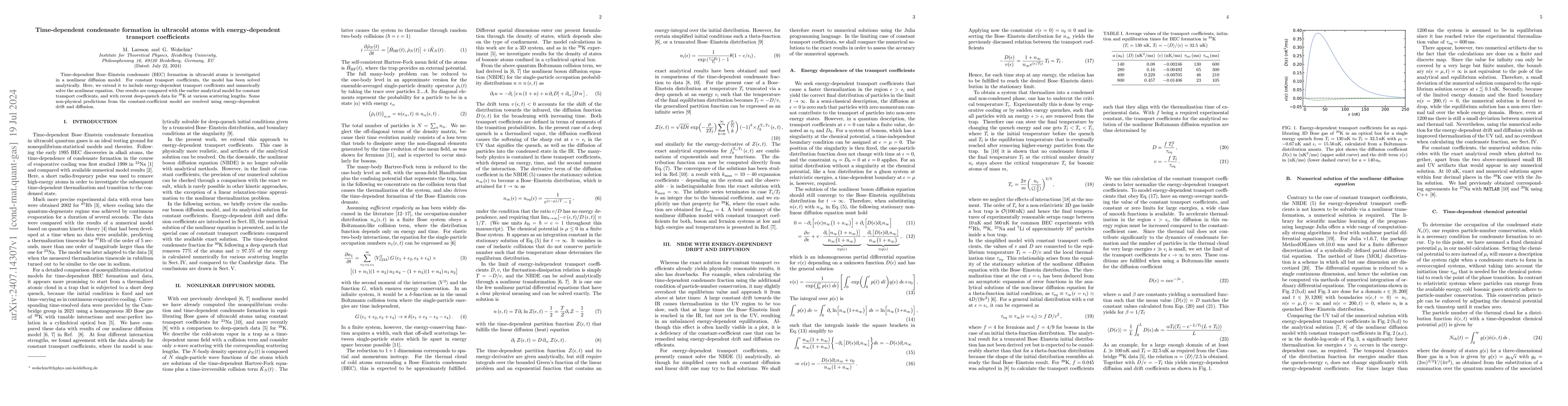 Thumbnail for Time-dependent condensate formation in ultracold atoms with
  energy-dependent transport coefficients
