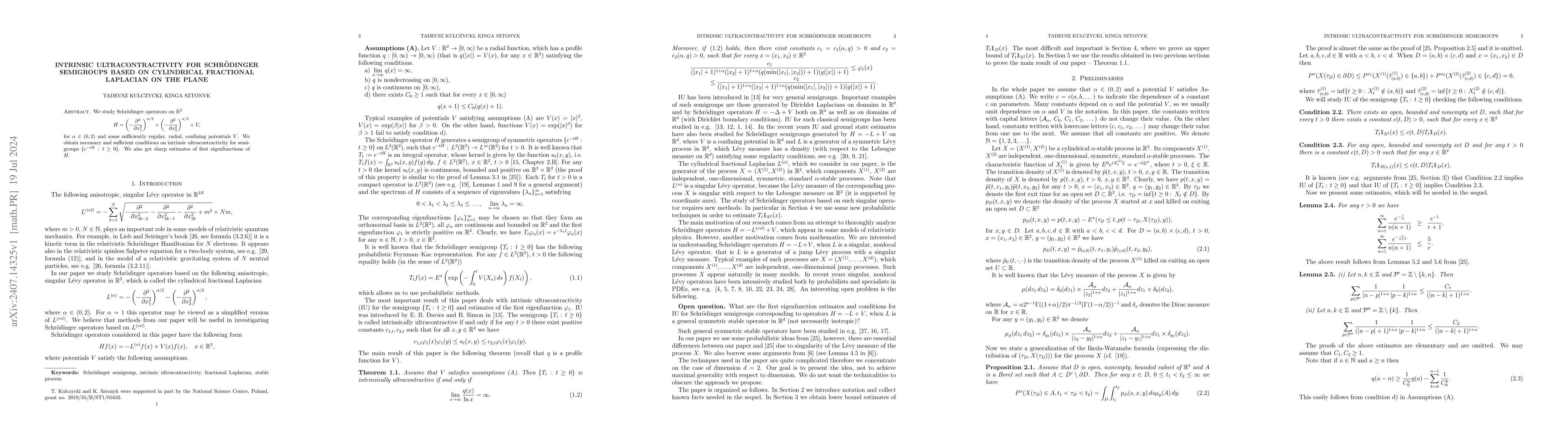 Thumbnail for Intrinsic ultracontractivity for Schrödinger semigroups based on
  cylindrical fractional Laplacian on the plane