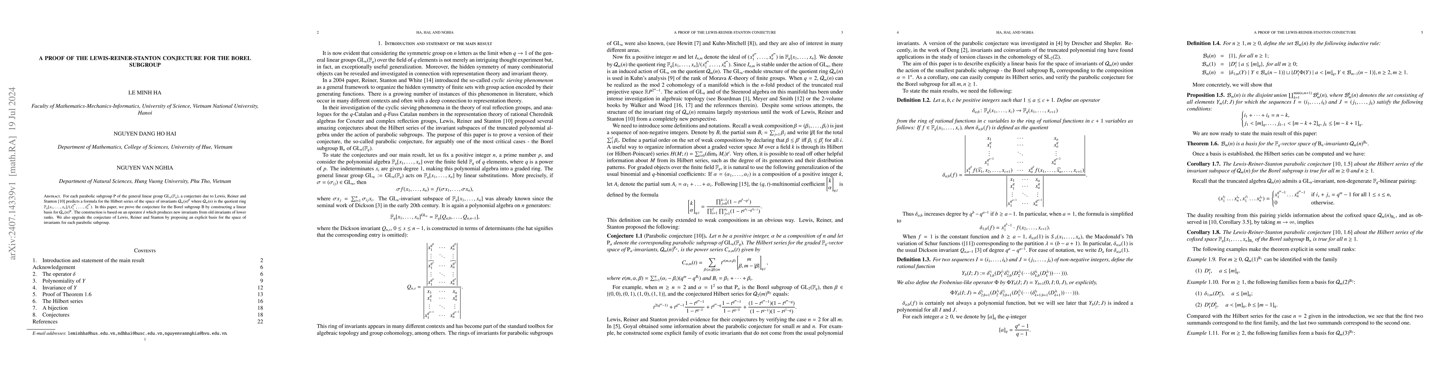 Thumbnail for A proof of the Lewis-Reiner-Stanton conjecture for the Borel subgroup