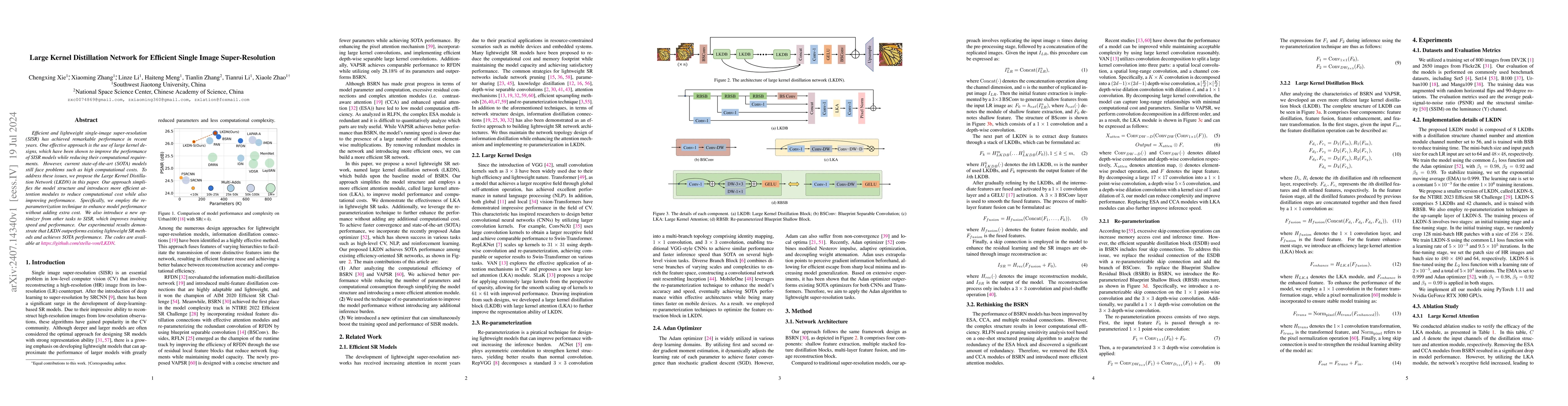Thumbnail for Large Kernel Distillation Network for Efficient Single Image
  Super-Resolution