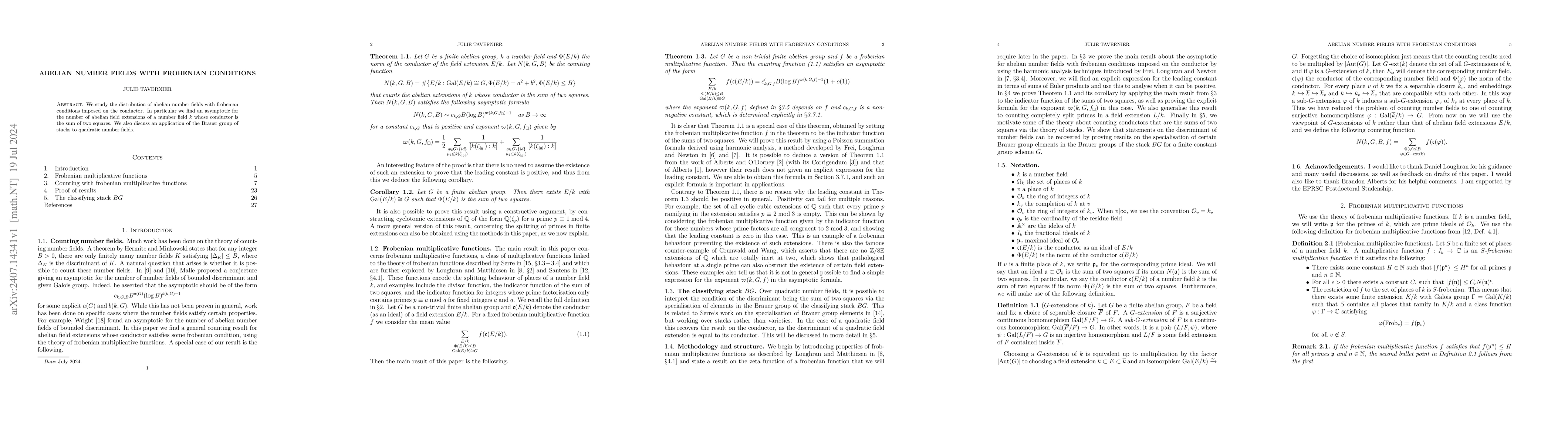 Thumbnail for Abelian number fields with frobenian conditions