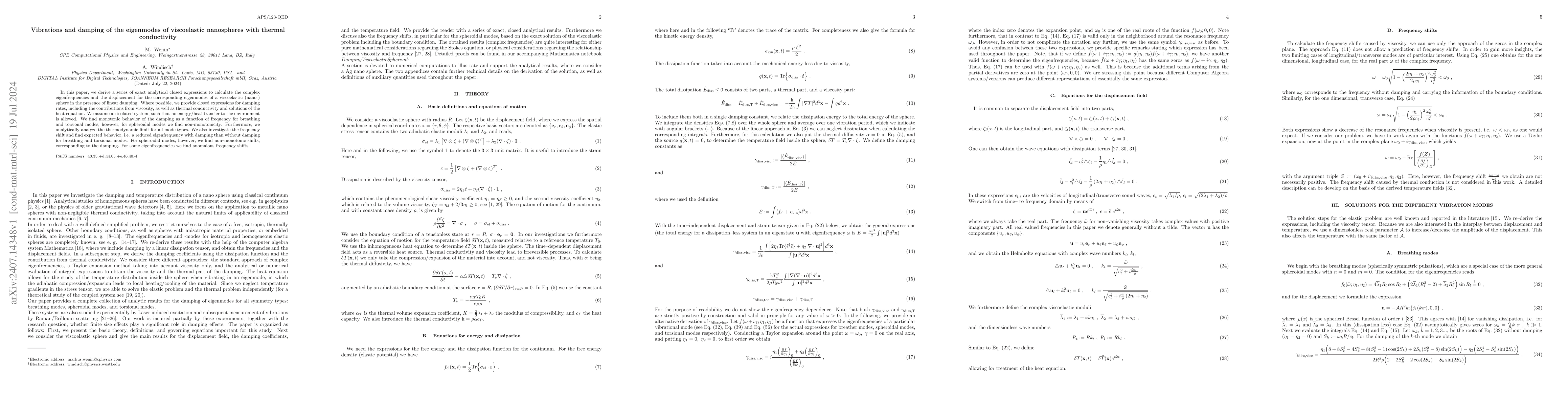 Thumbnail for Vibrations and damping of the eigenmodes of viscoelastic nanospheres
  with thermal conductivity