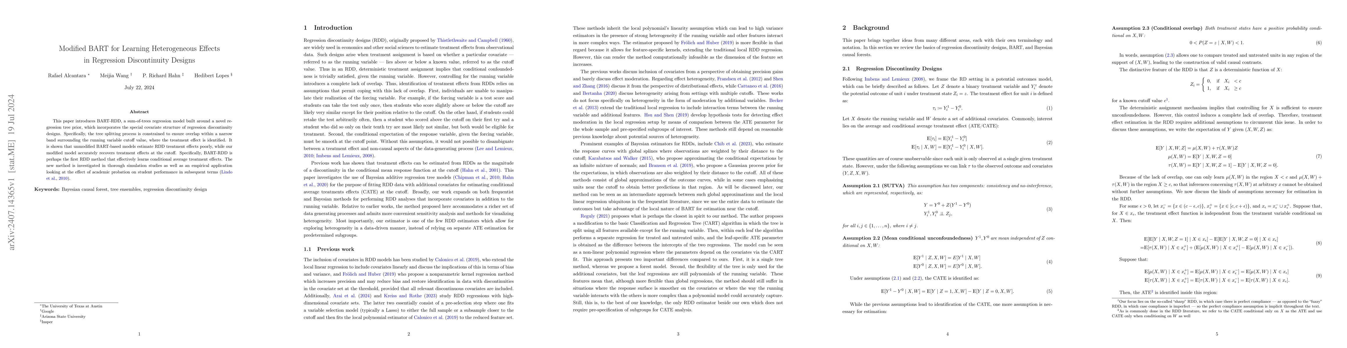 Thumbnail for Modified BART for Learning Heterogeneous Effects in Regression
  Discontinuity Designs